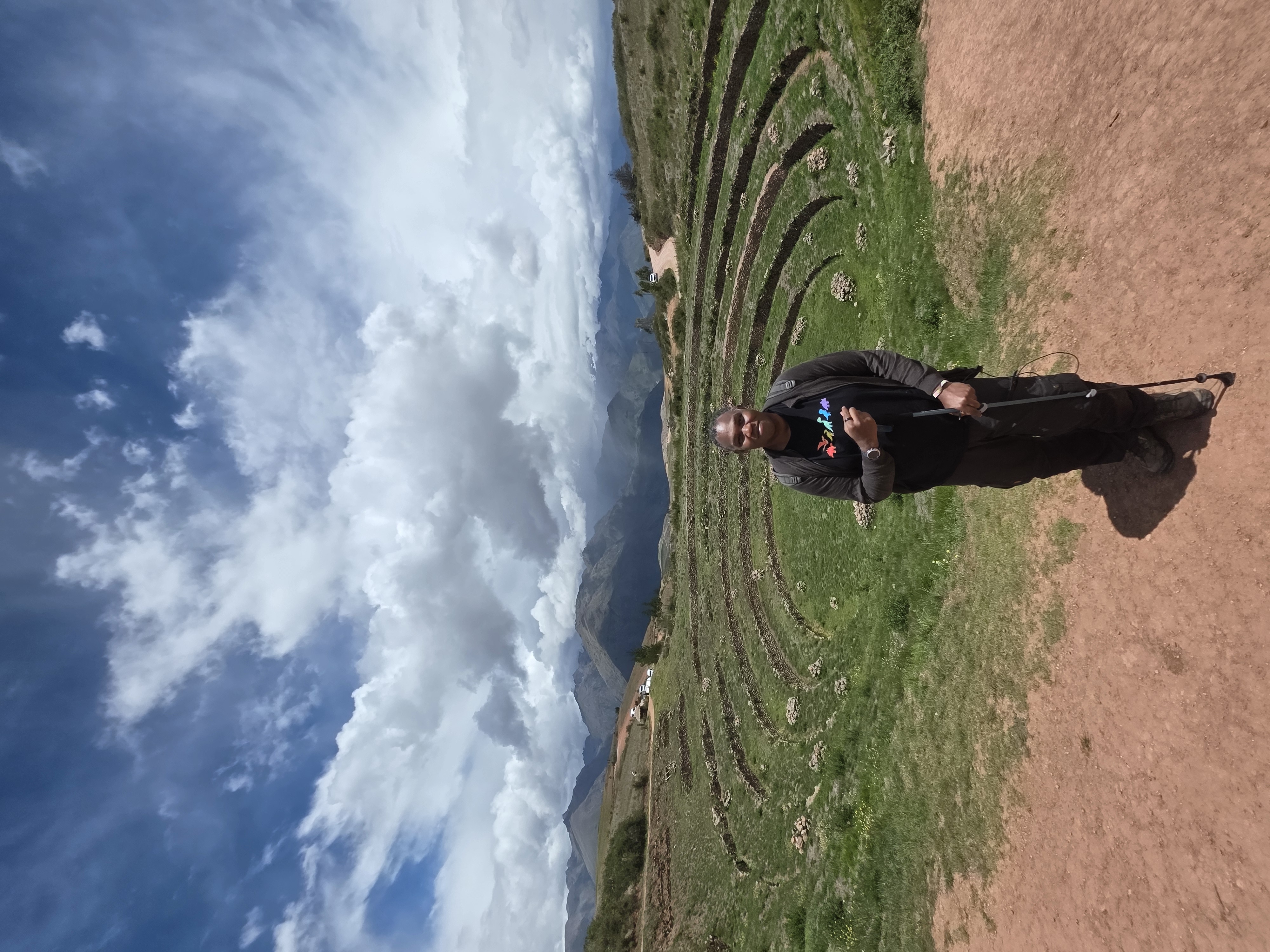 Moray terraces, dramatic sky, Peru