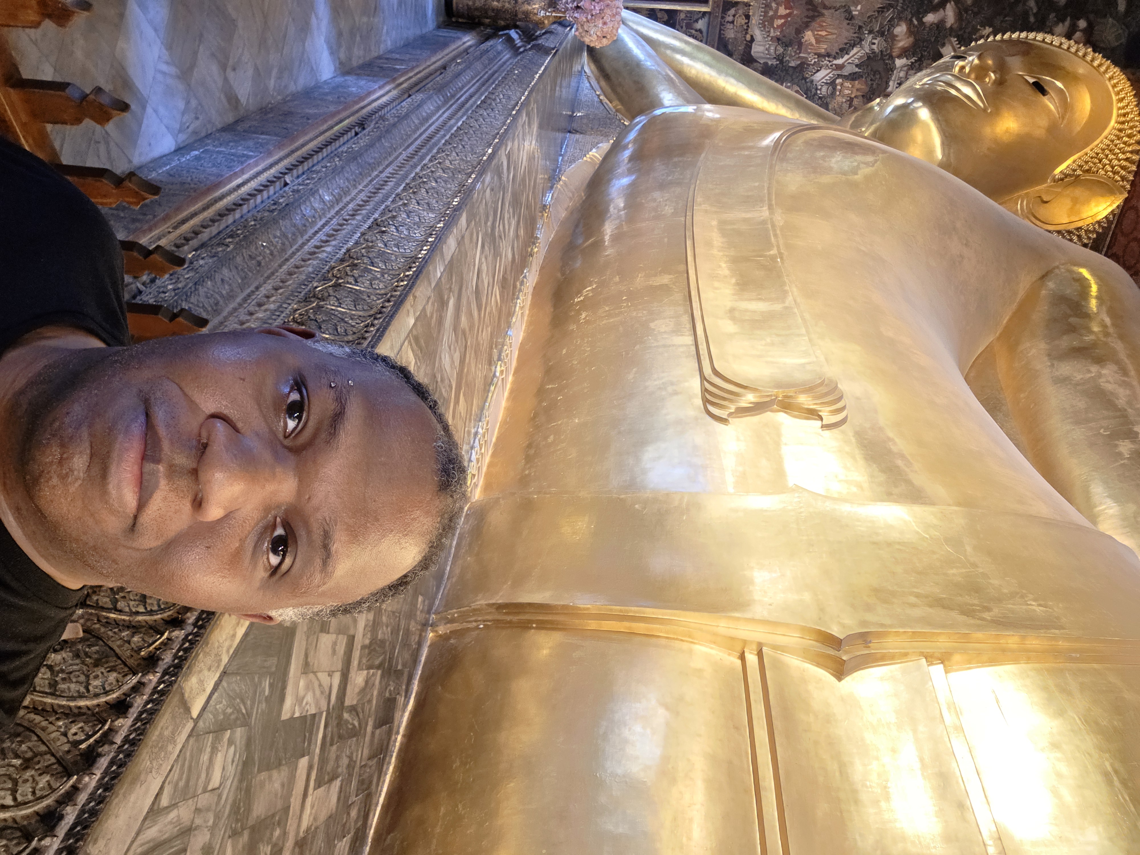 Rodney selfie with the Reclining Buddha's torso
