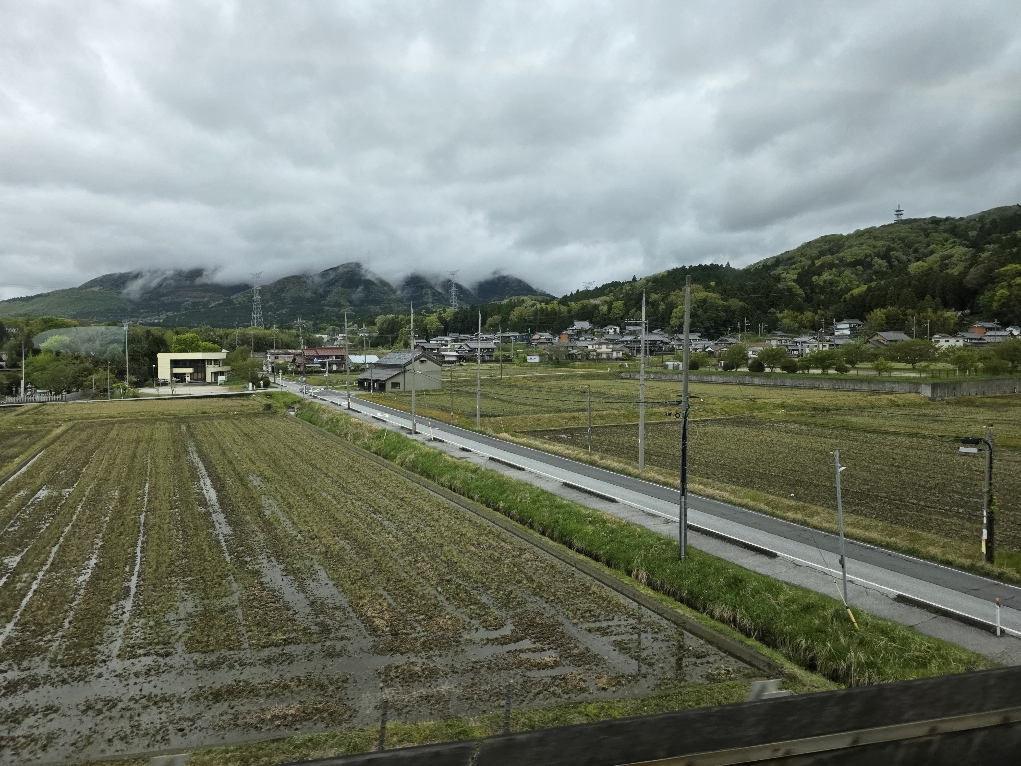 Shinkansen window/on-board, near Maibara — journey back to Tokyo