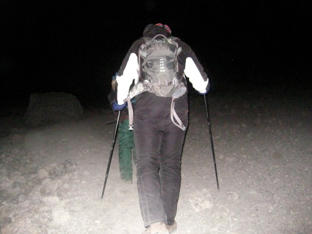 Headlamps ascending Kilimanjaro in darkness — the midnight summit push