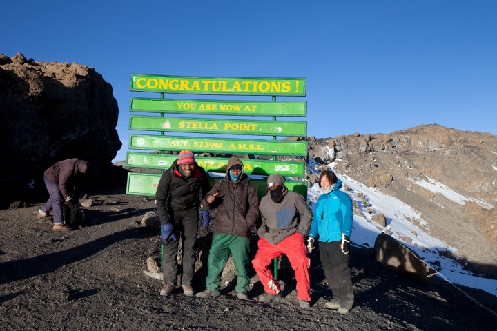 Arriving at Stella Point, 5756m — the second-highest point, dawn beginning