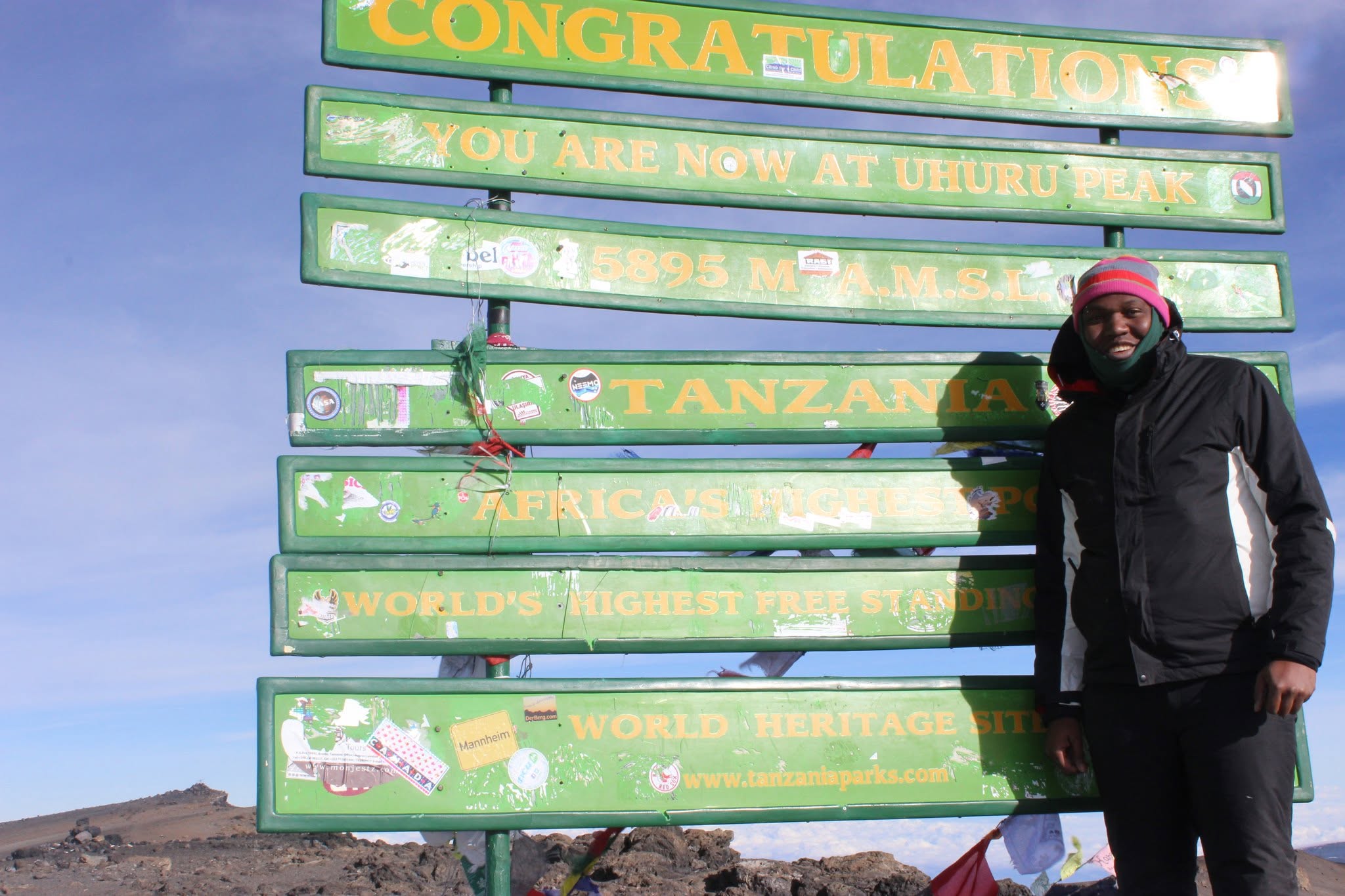 Uhuru Peak summit sign, Kilimanjaro 5895m