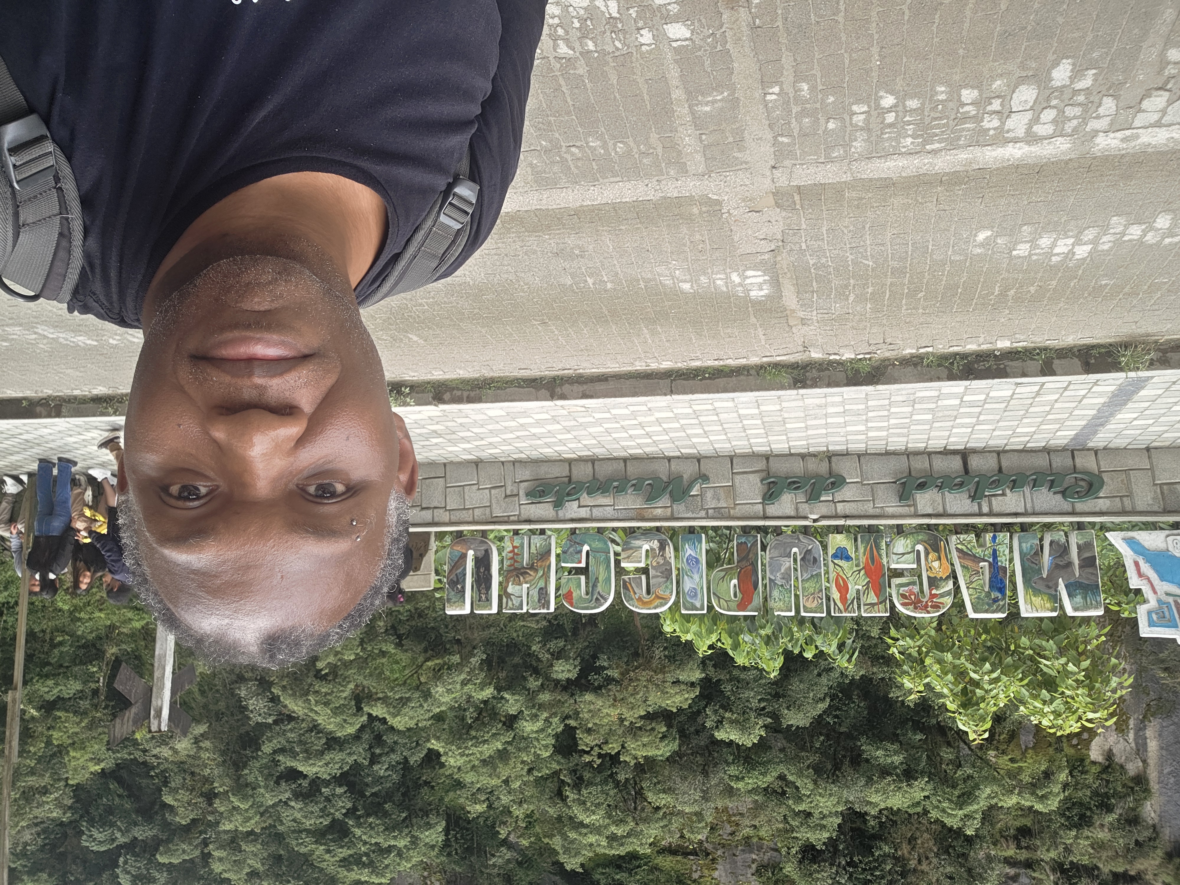 Machu Picchu town sign, with Rodney